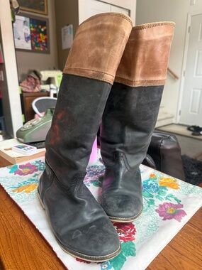 Vintage Cool Way Calf-Leather Riding Boots - Black and Tan